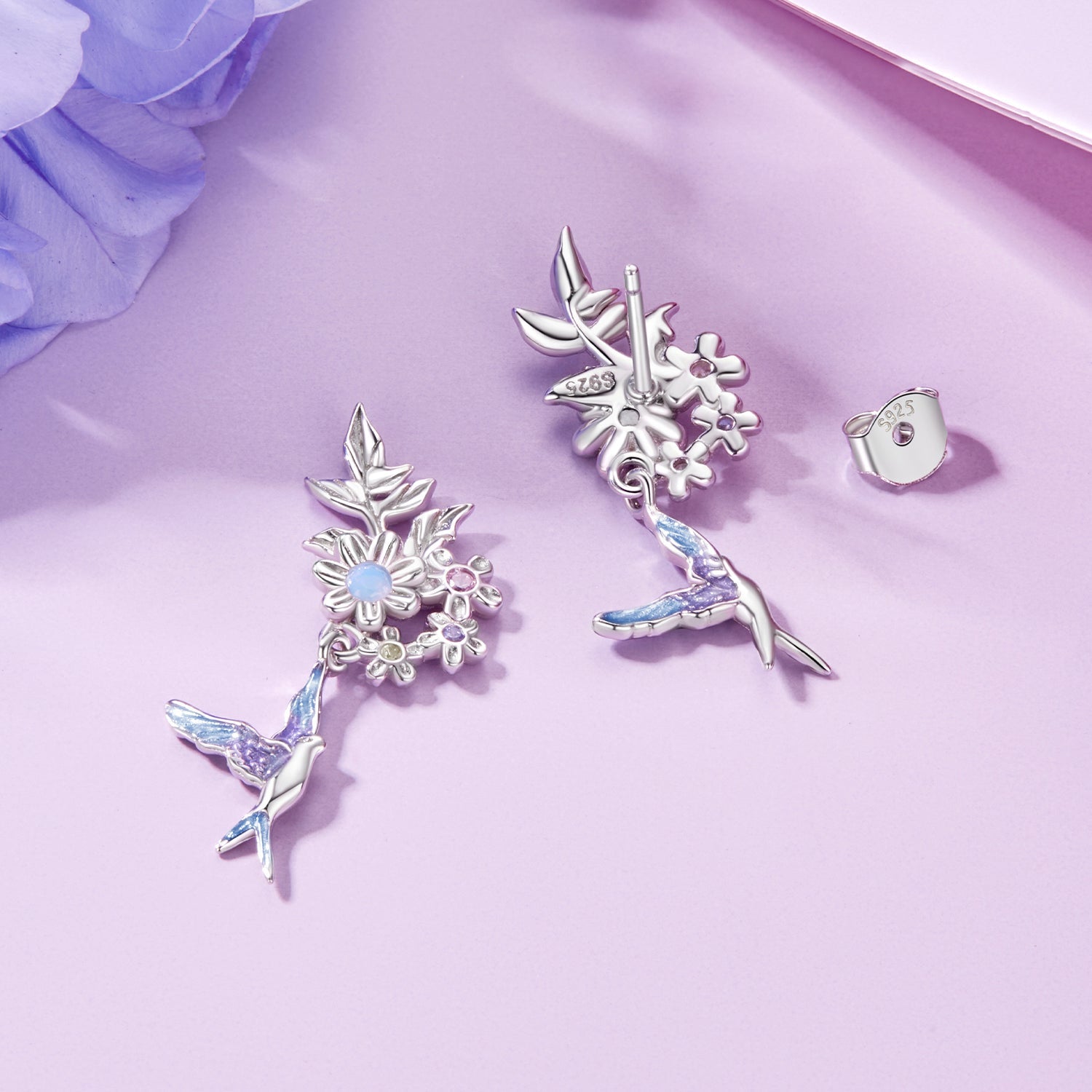 925 Sterling Silver Earrings with Nano Opal Stone and White Gold Plating