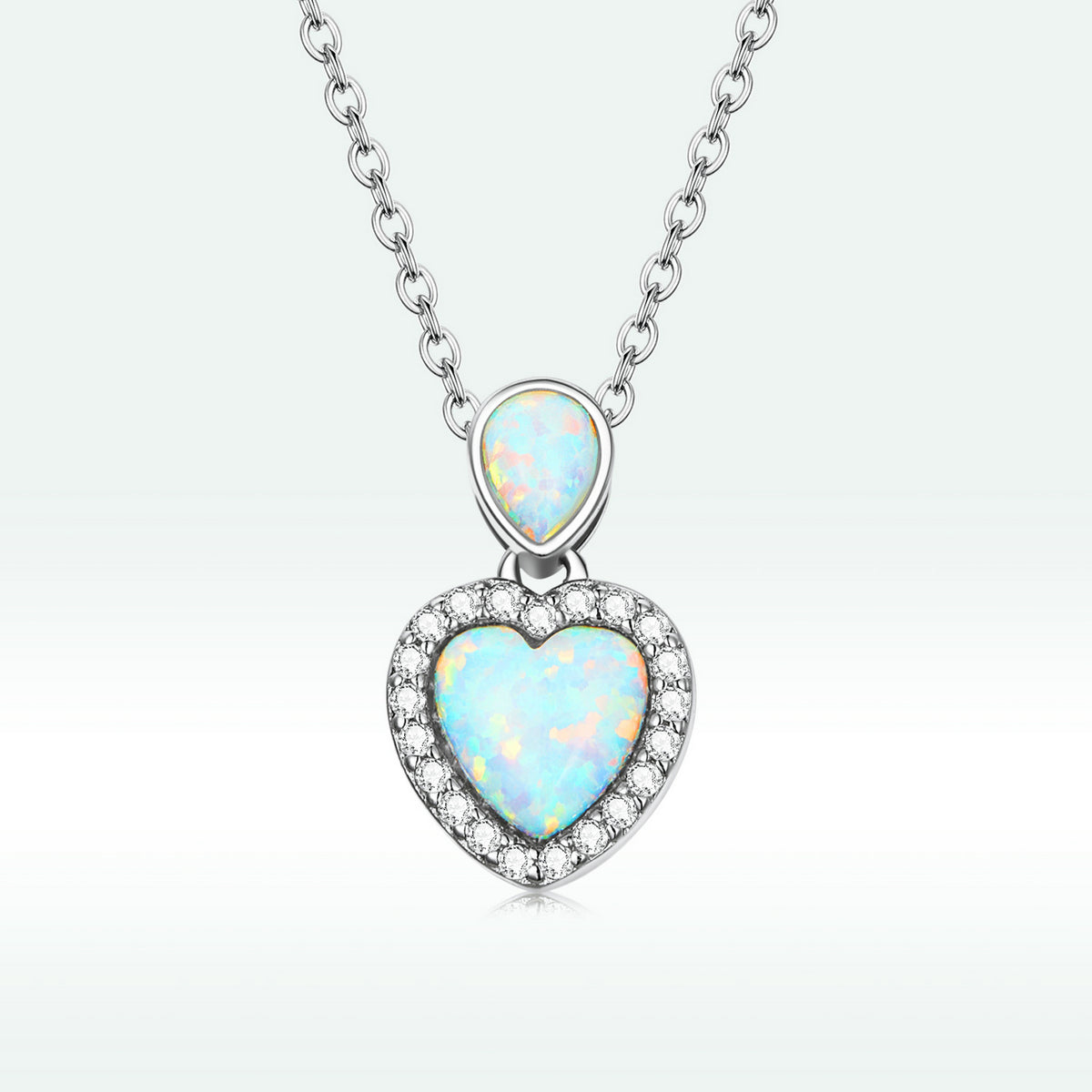 925 Sterling Silver Genuine Translucent Opal Necklace with CZ for Women