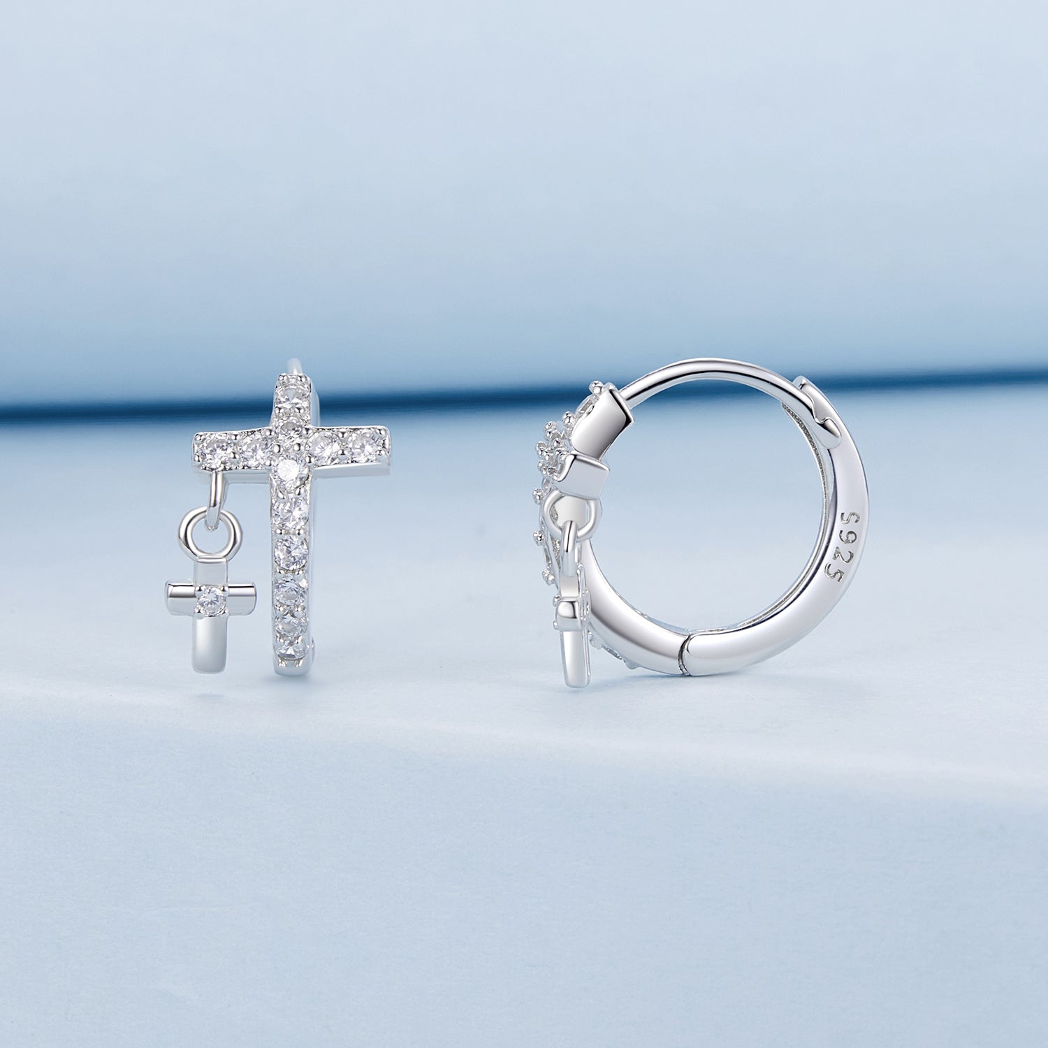 925 Sterling Silver Earrings with Pavé Setting CZ in White Gold, Size 13*8mm for Women