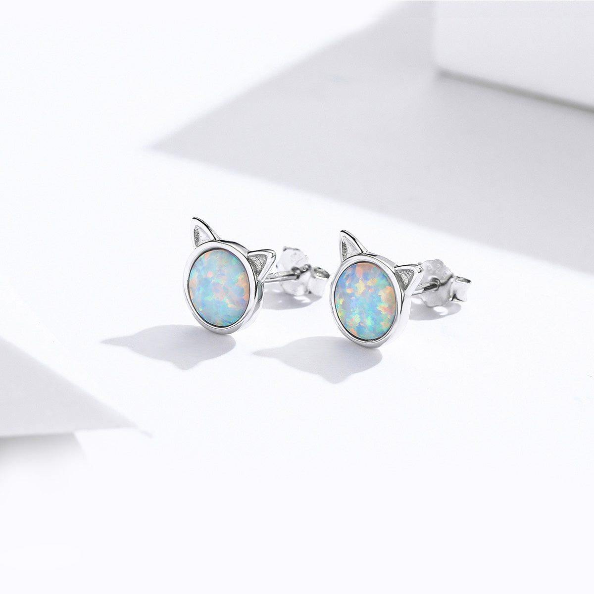925 Sterling Silver Plated Rose Gold Opal Earrings 0.8cm for Women