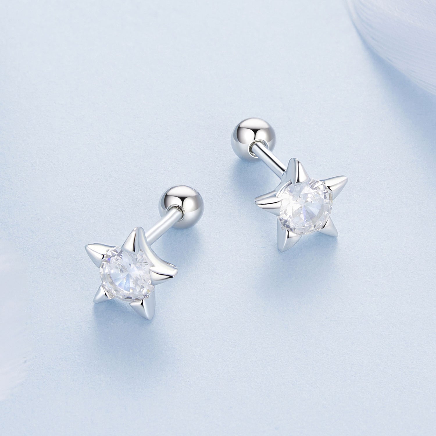925 Sterling Silver Earrings with Pavé Setting CZ in White Gold