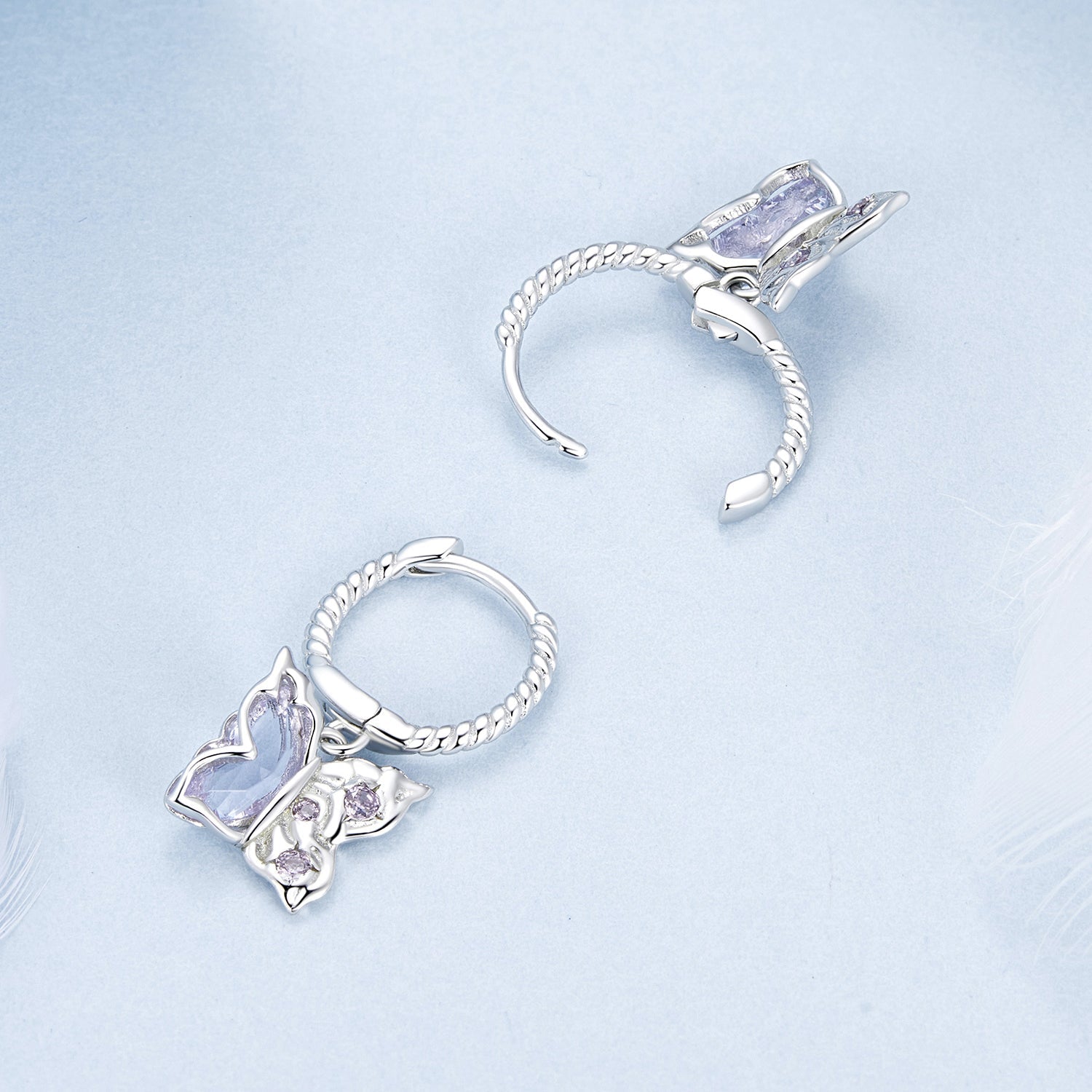 925 Sterling Silver Earrings with Pavé Setting CZ and Transparent Glass for Women