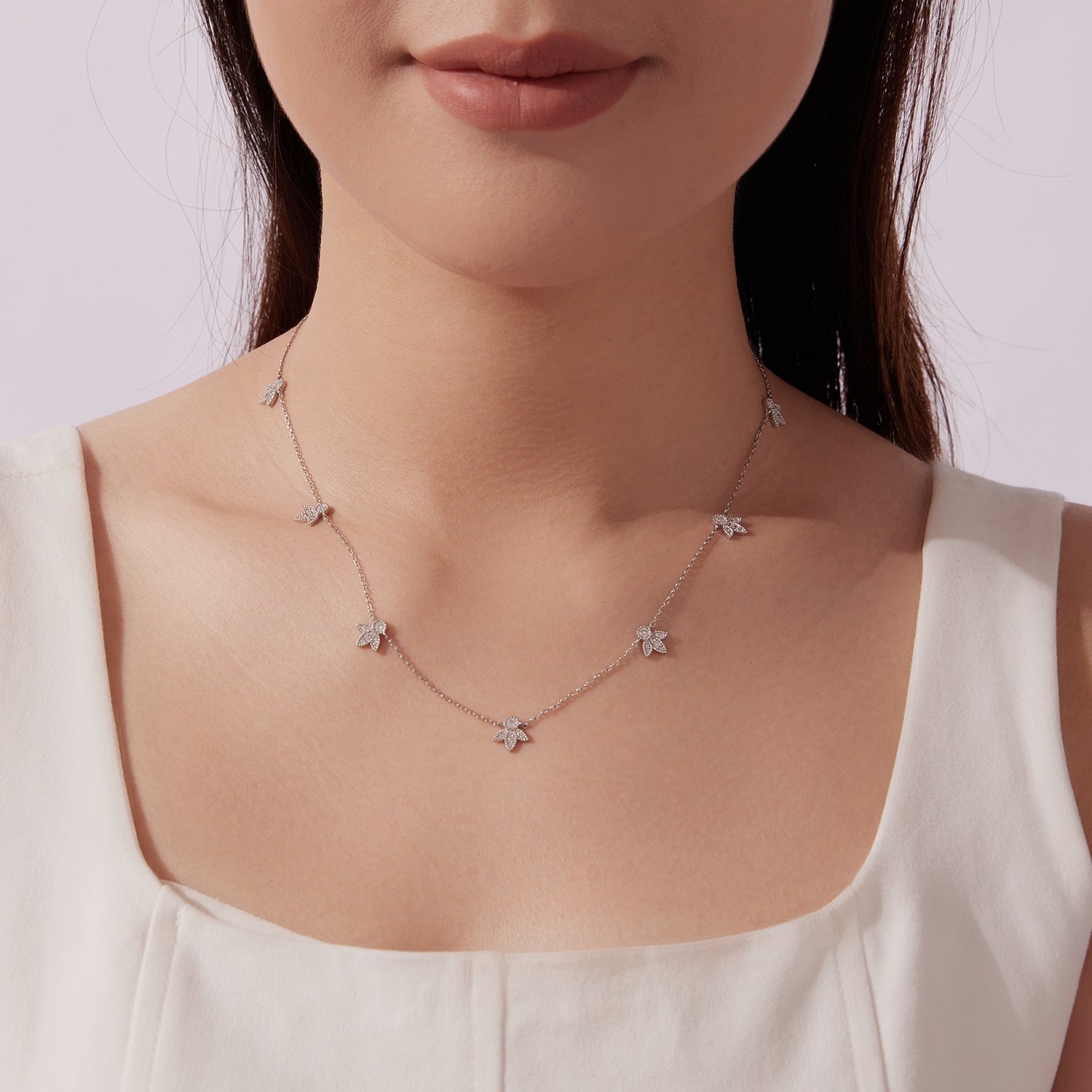925 Sterling Silver Moissanite 0.25 Carat Necklace with Pavé Setting for Women
