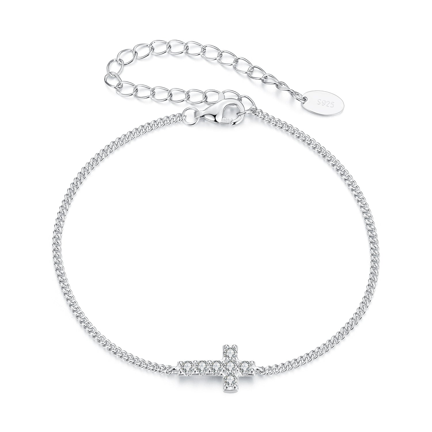 925 Sterling Silver Moissanite Bracelet 15+6cm, Plated White Gold, for Women