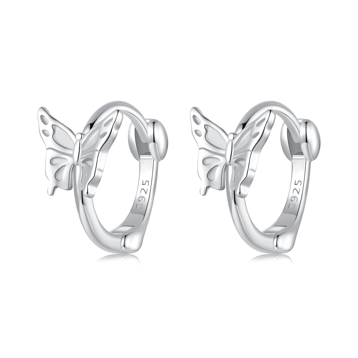 925 Sterling Silver Earrings with White Gold Plating, 1.1x0.7 cm, for Women