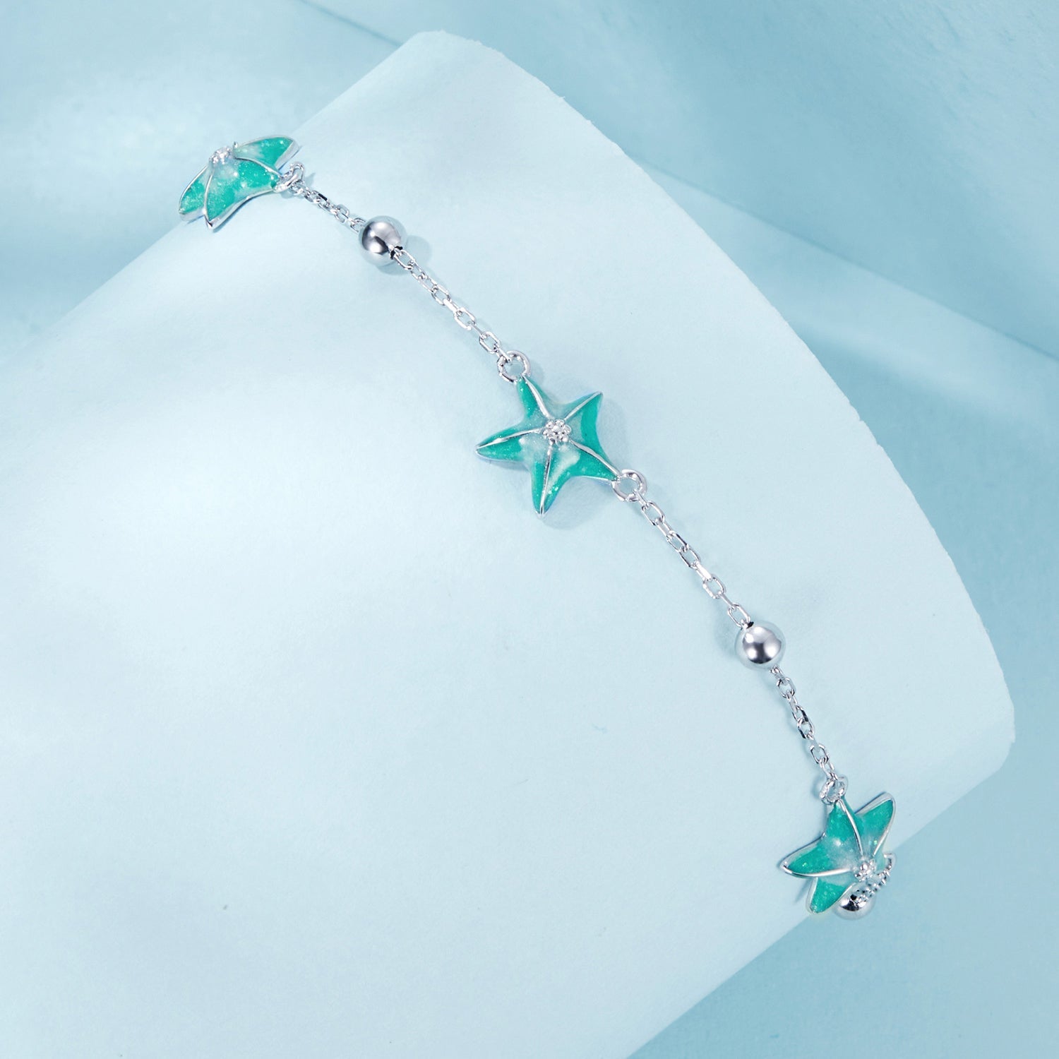 925 Sterling Silver Starfish Design Bracelet with Enamel Process