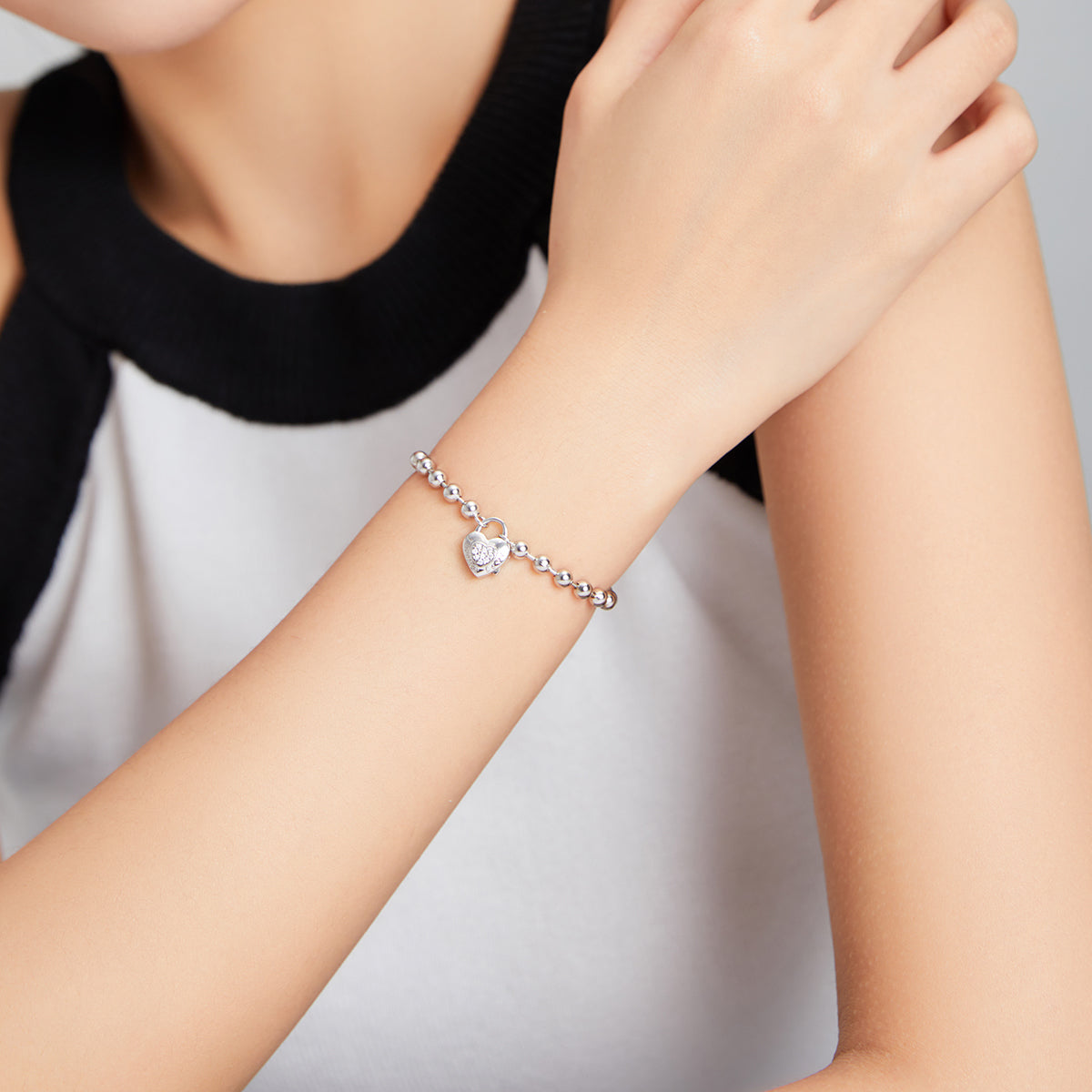 925 Sterling Silver Bracelet with Pavé Setting CZ and Platinum Plating, 17cm for Women