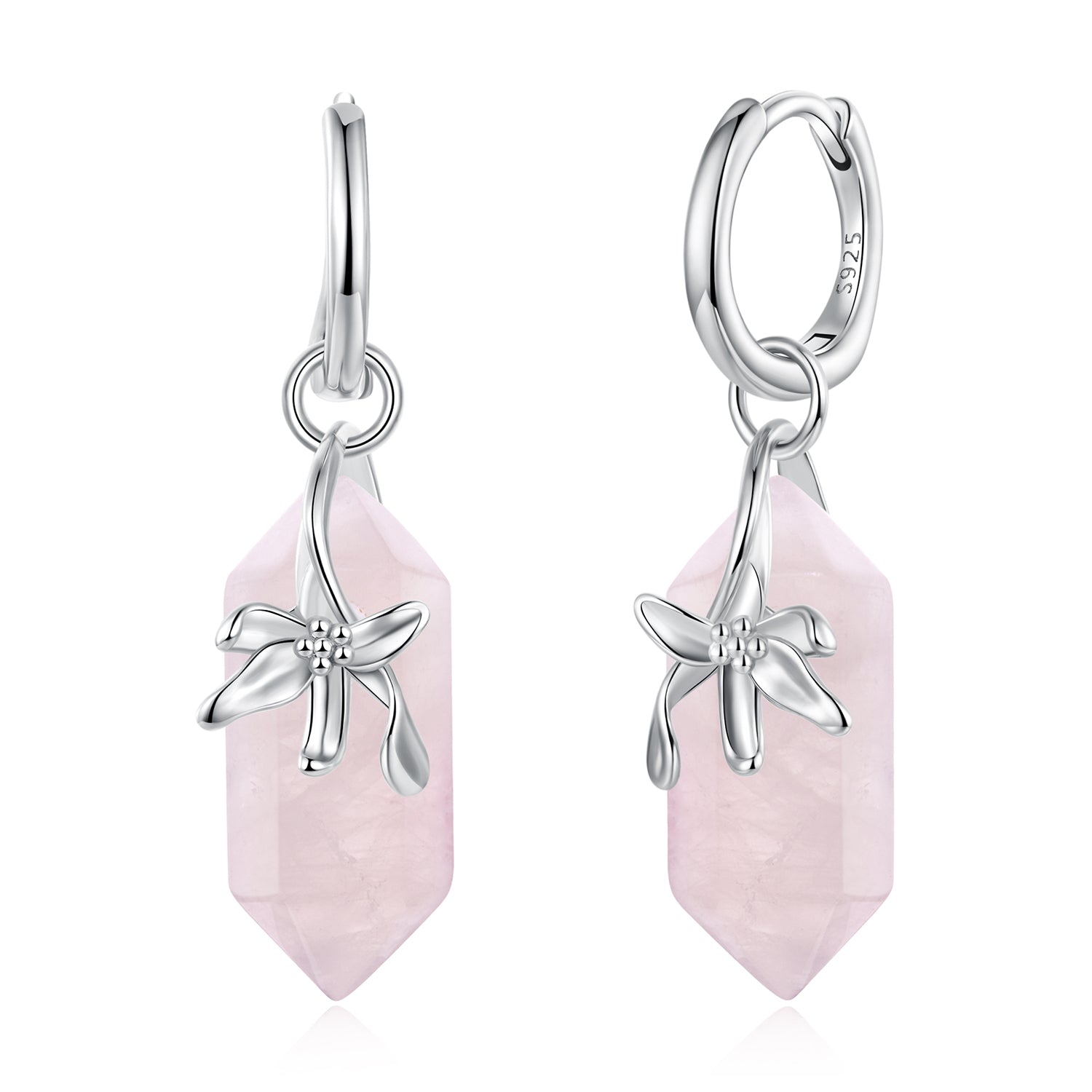 925 Sterling Silver Earrings with Natural Crystal and White Gold Plating