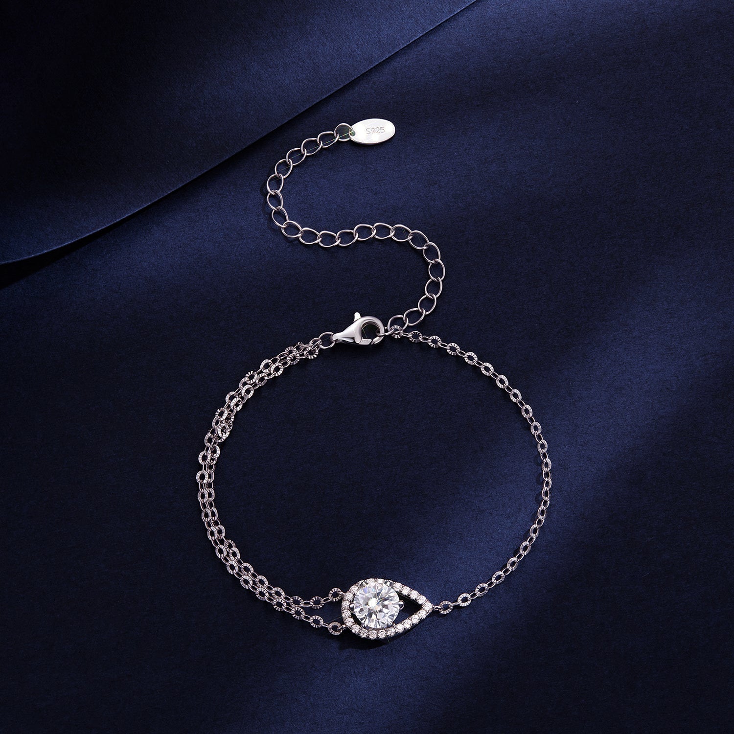 925 Sterling Silver Moissanite Bracelet with Pavé Setting 15+6cm for Women