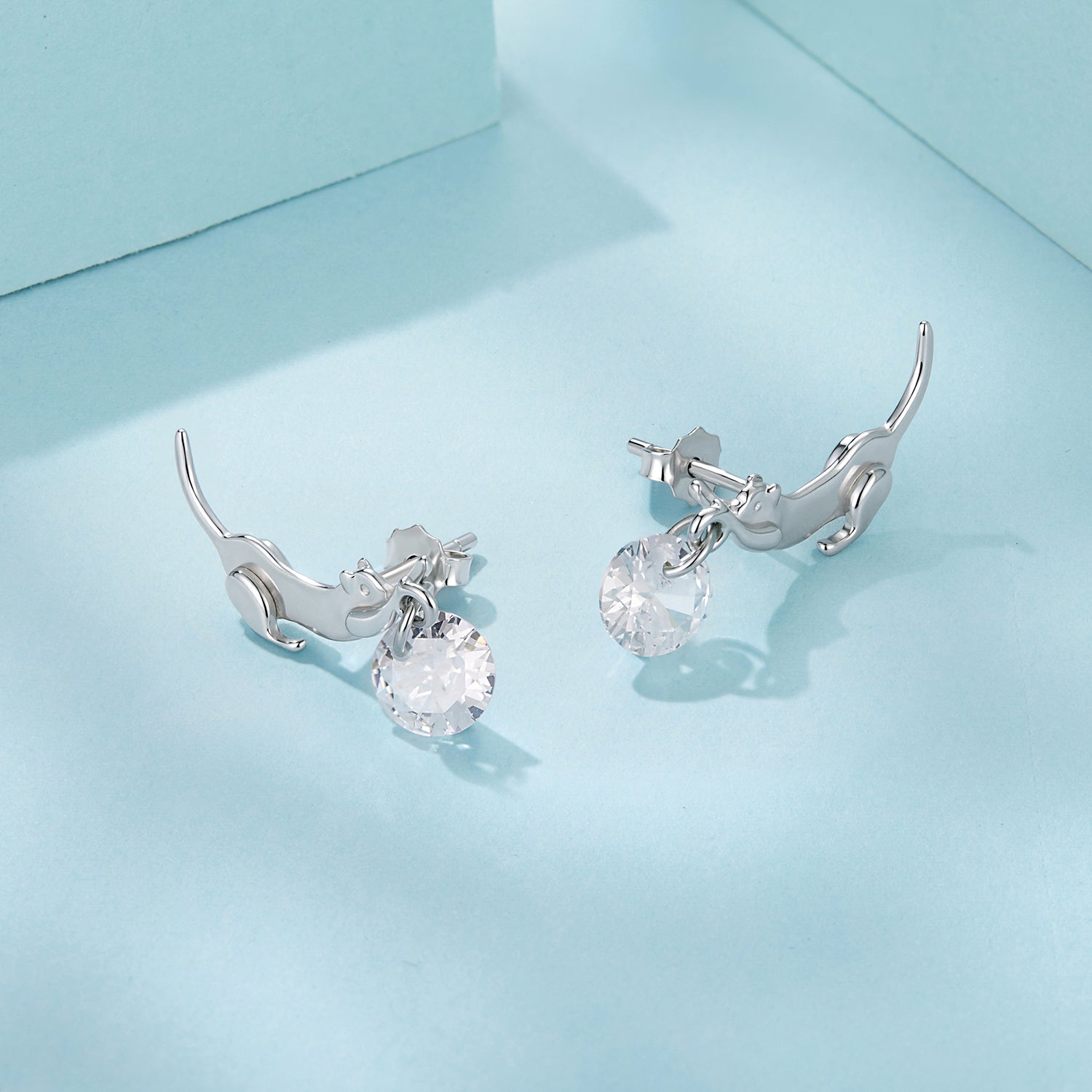 925 Sterling Silver White Gold Plated CZ Earrings 1.6x1.7cm for Women