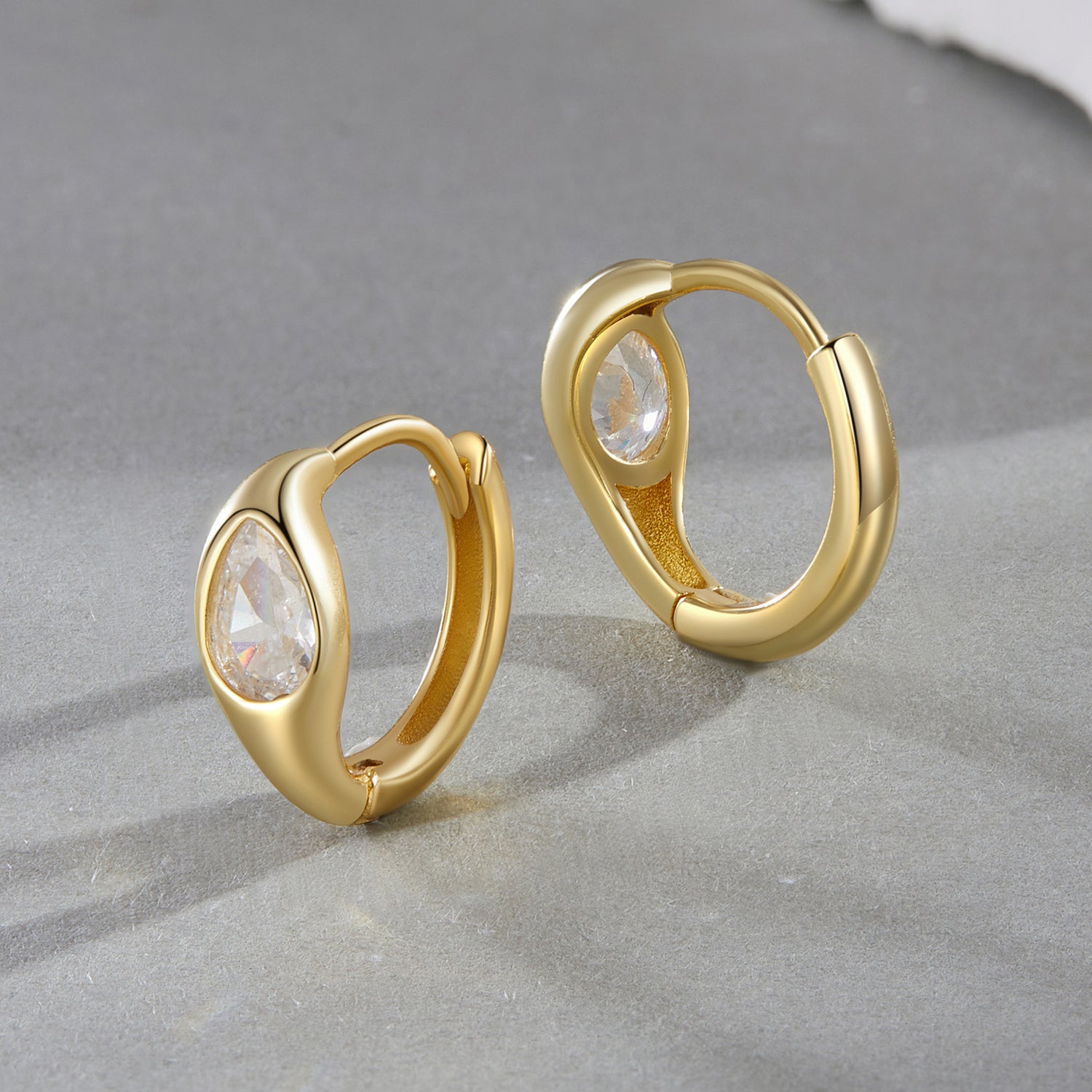 925 Sterling Silver Pave Setting CZ Earrings with Gold Plating, 1.3x0.5cm for Women
