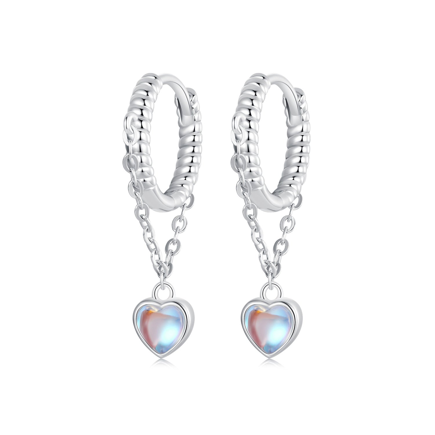 925 Sterling Silver White Gold Plated Moonstone Earrings 23x5mm for Women