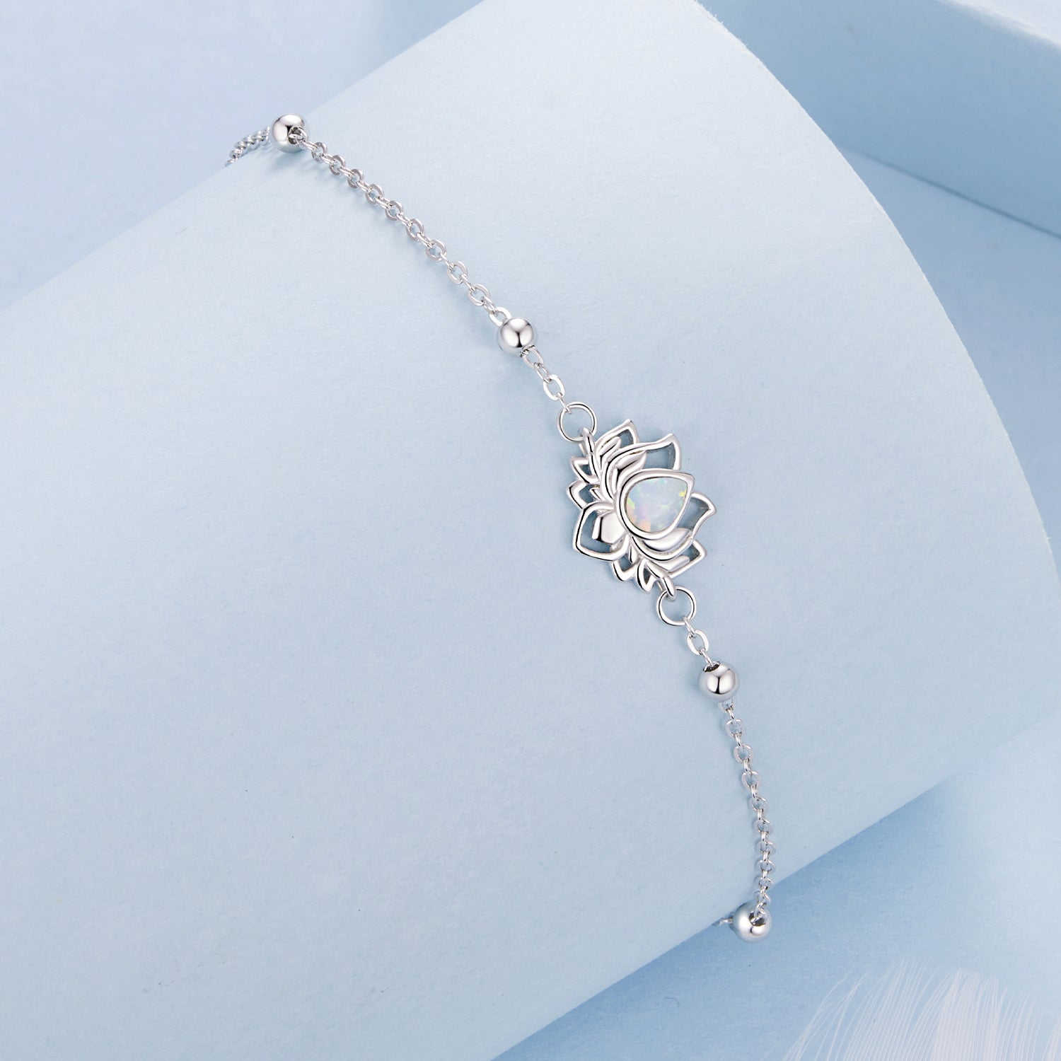 925 Sterling Silver White Gold Plated Bracelet with Synthetic Opal - Length 15+6cm for Women