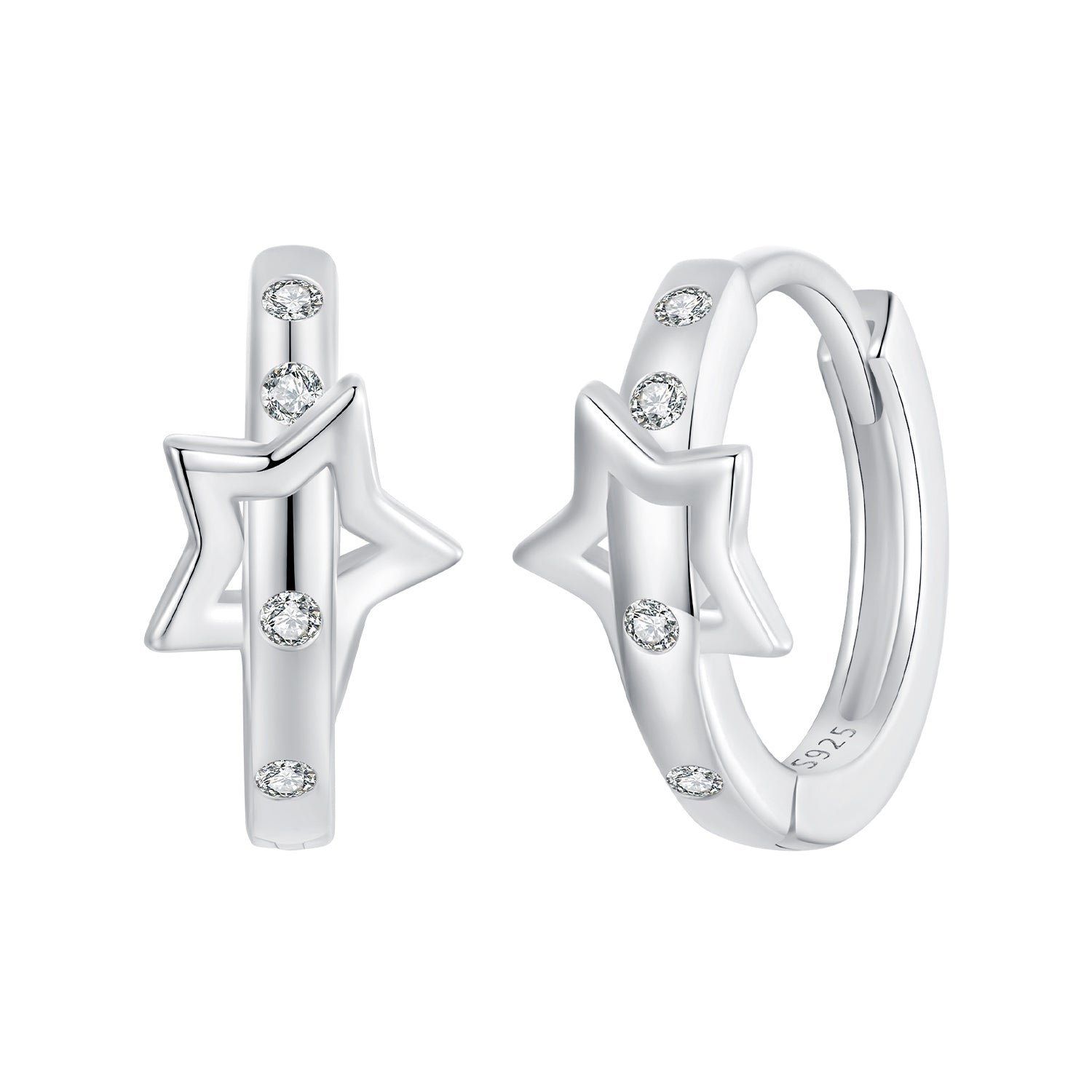 925 Sterling Silver & White Gold Earrings with Pavé Setting CZ - 12x6mm for Women