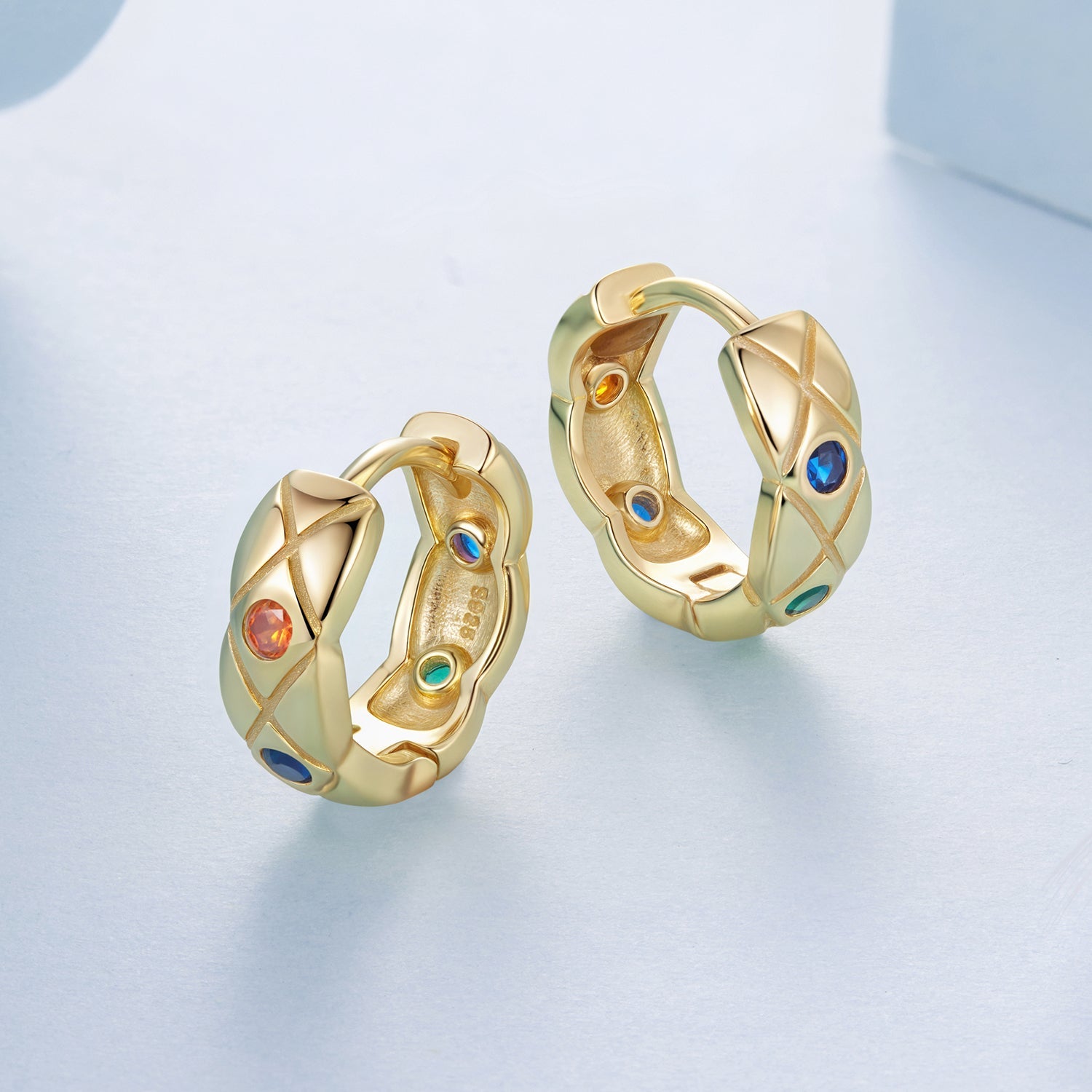 925 Sterling Silver Hoop Earrings with Pavé Setting CZ, 1.3 cm for Women