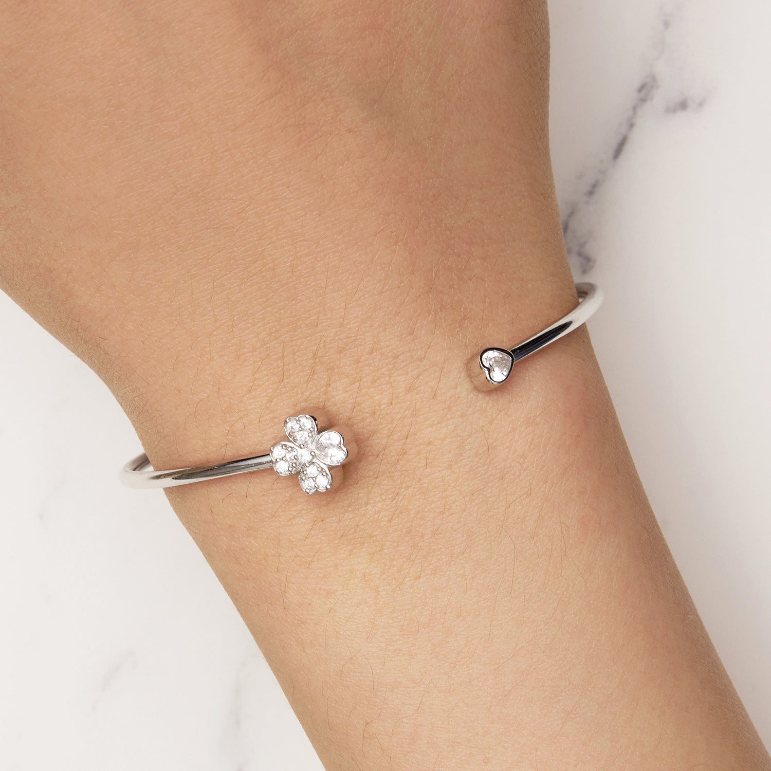 925 Sterling Silver Bracelet with Pavé Setting CZ, Inner Diameter 550mm, 2.0mm Wide, Unisex