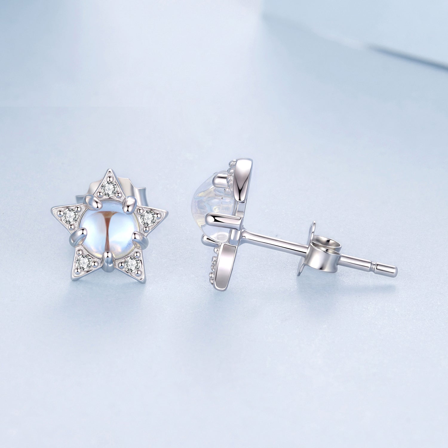 925 Sterling Silver White Gold Plated Moonstone & CZ Earrings