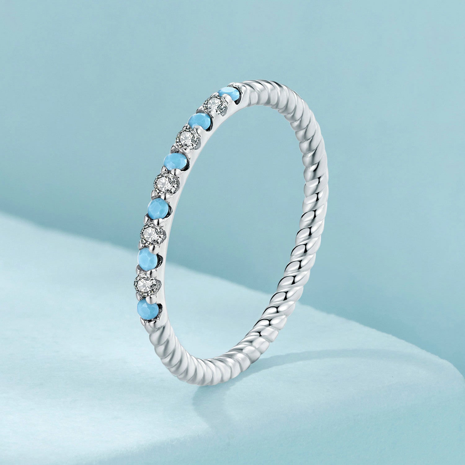925 Sterling Silver White Gold Plated Turquoise Ring Size 6.0 for Women