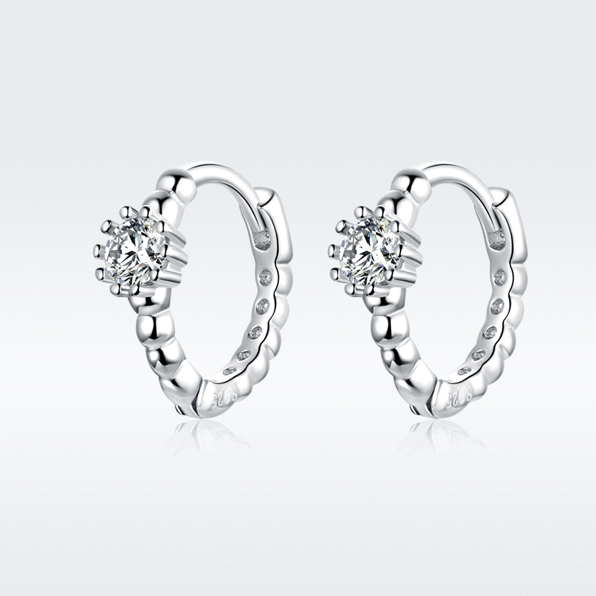 925 Sterling Silver Earrings with Pavé Setting CZ - 1cm for Women