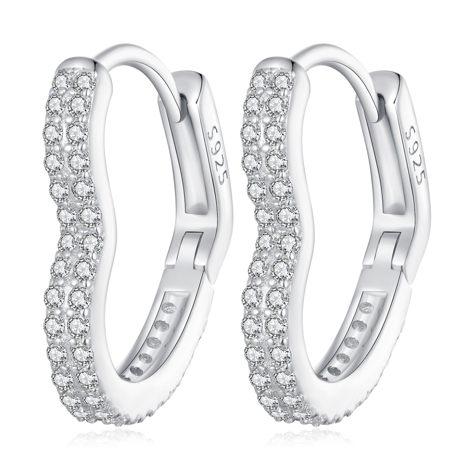 925 Sterling Silver Earrings with Cubic Zirconia in Platinum Finish