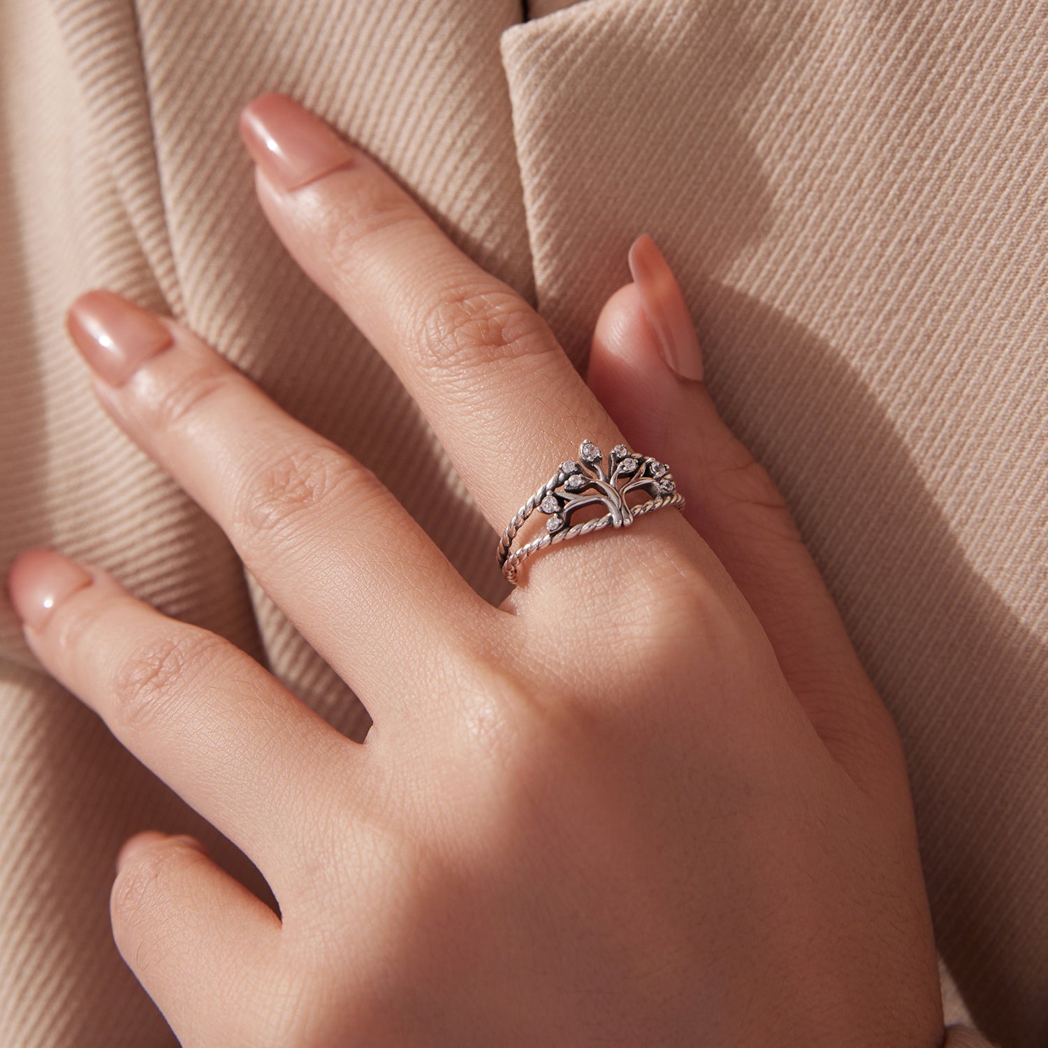 925 Sterling Silver Oxidized Pavé CZ Ring for Women
