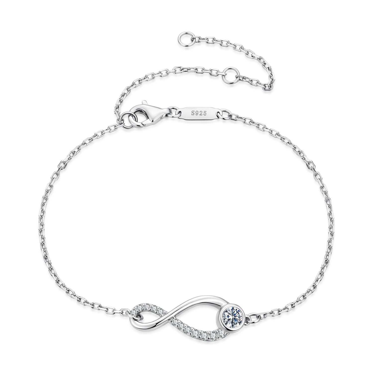 925 Sterling Silver Moissanite Pavé Bracelet for Women - 21cm, White Gold Plated, CZ