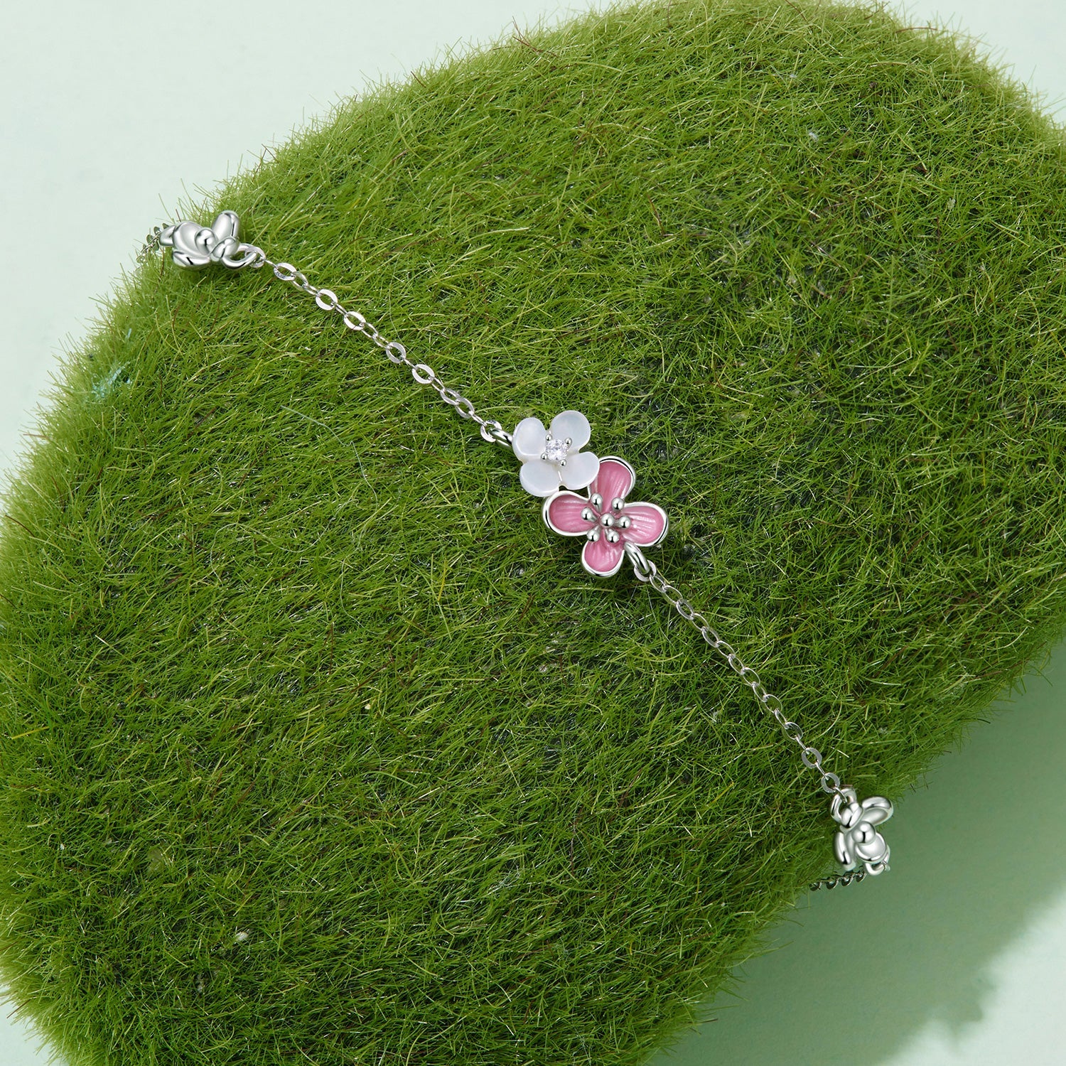925 Sterling Silver Enamel Charm Bracelet with Pavé CZ, 15+6cm for Women