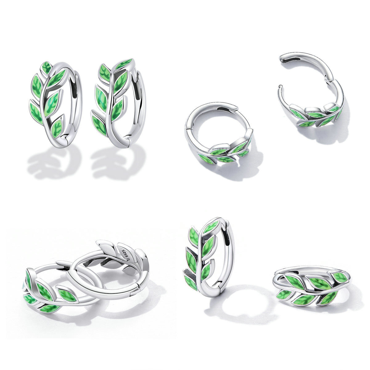 925 Sterling Silver Enamel Oxidized Silver Earrings for Women, 1.2*0.5cm