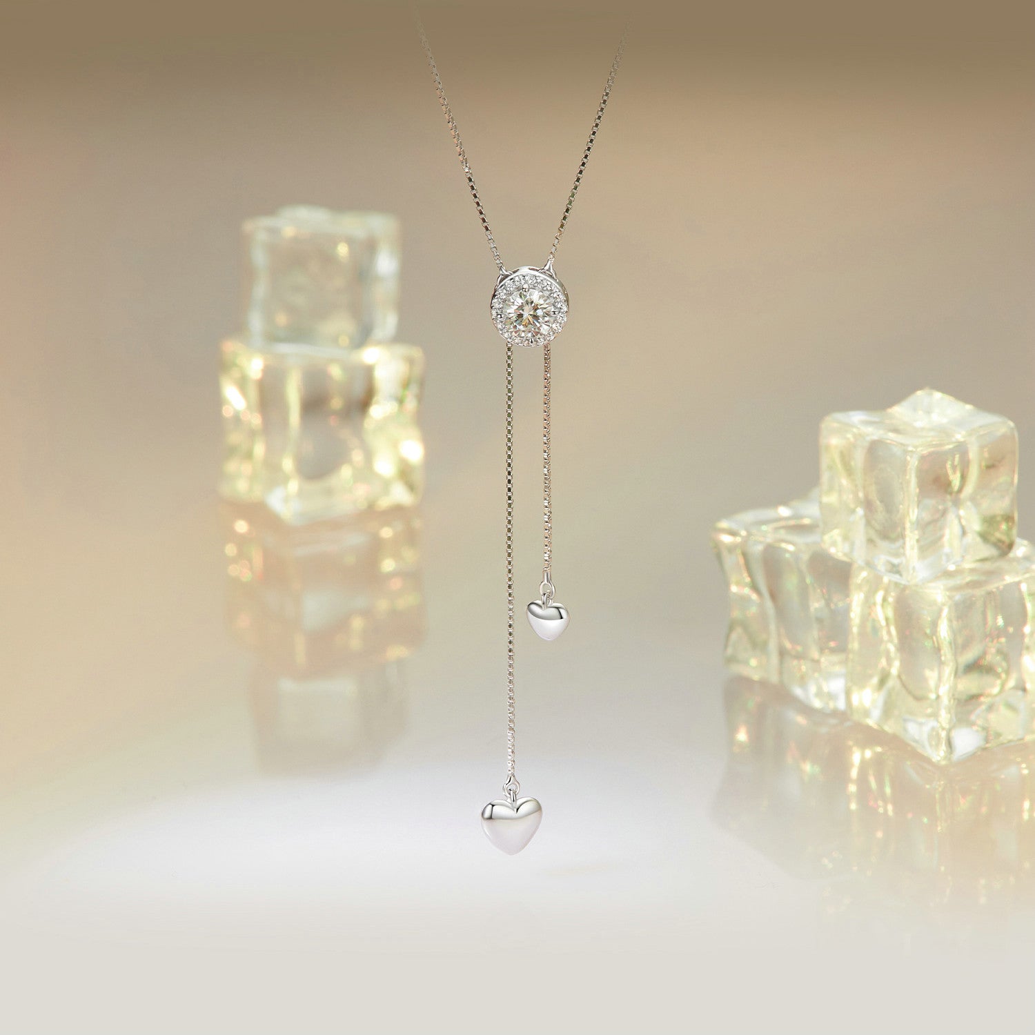925 Sterling Silver 5mm Moissanite Necklace with Pavé Setting in White Gold, 450mm Length for Women