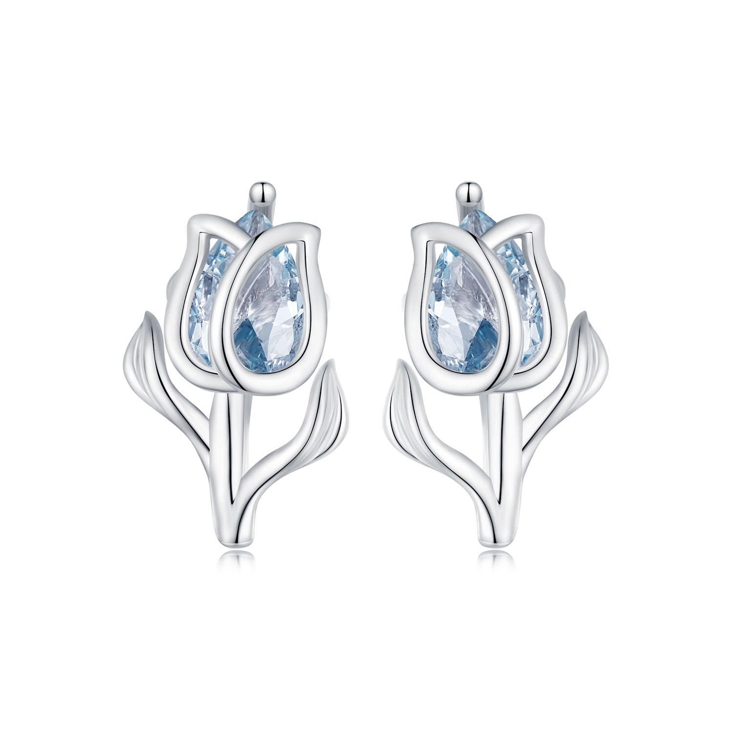 925 Sterling Silver Synthetic Spinel Earrings with Platinum Plating - 12x7mm