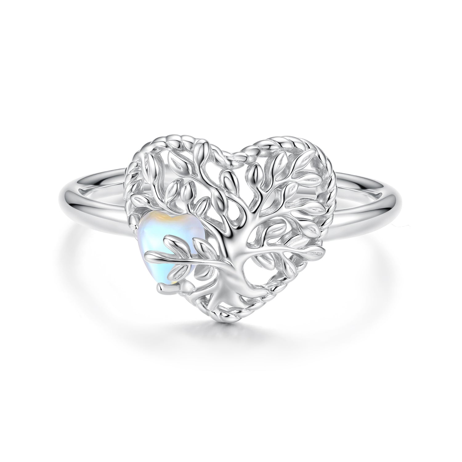 925 Sterling Silver Heart-Shaped Moonstone Ring for Women