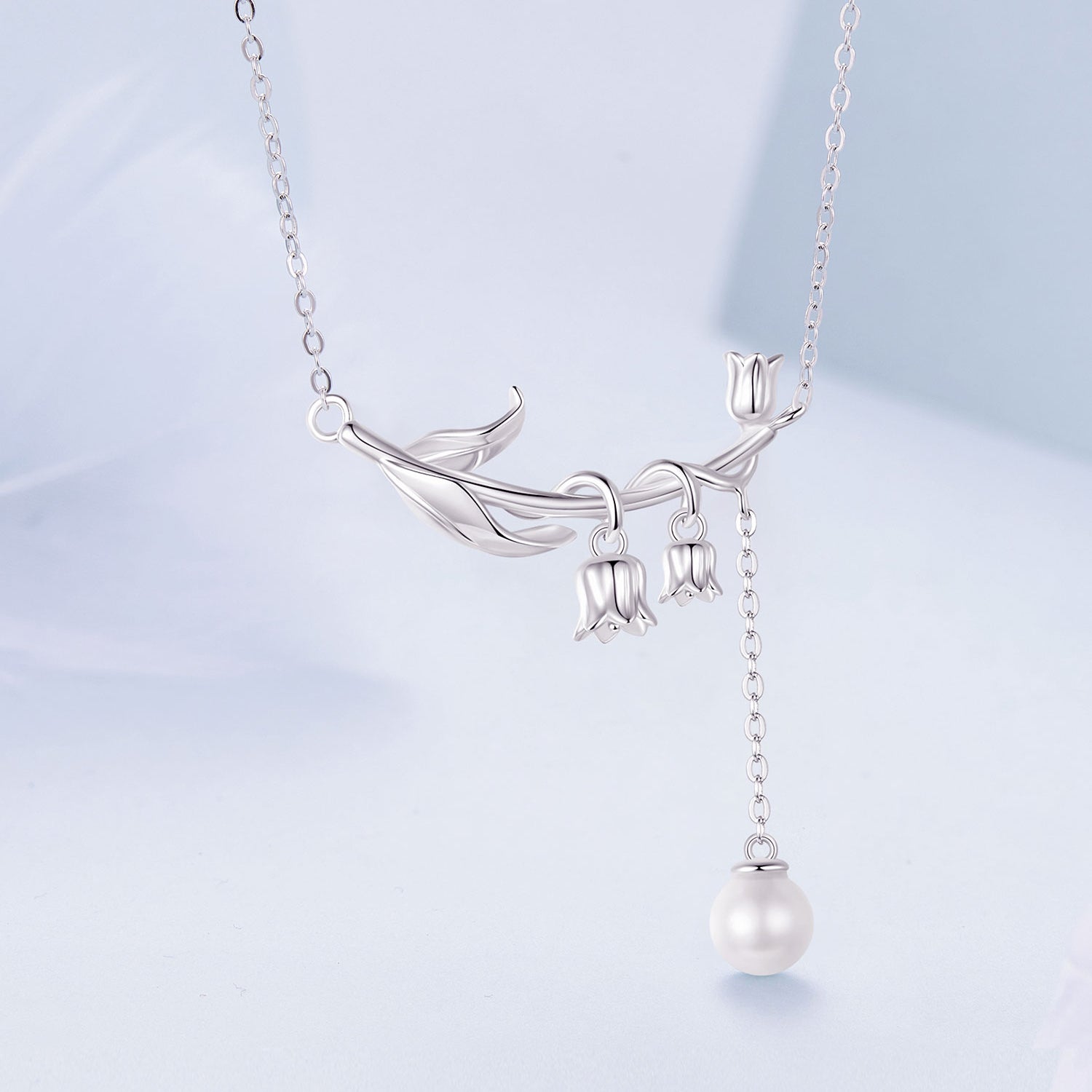 925 Sterling Silver Necklace with Quality Shell Pearl & Platinum Plating, 380mm Length for Women