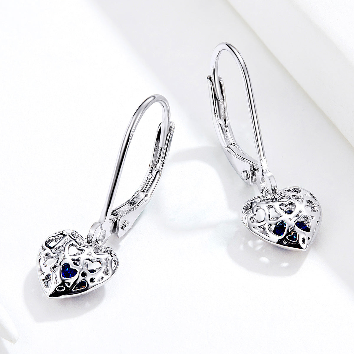 925 Sterling Silver Earrings with CZ and Platinum Plating, 2.3*0.8 cm