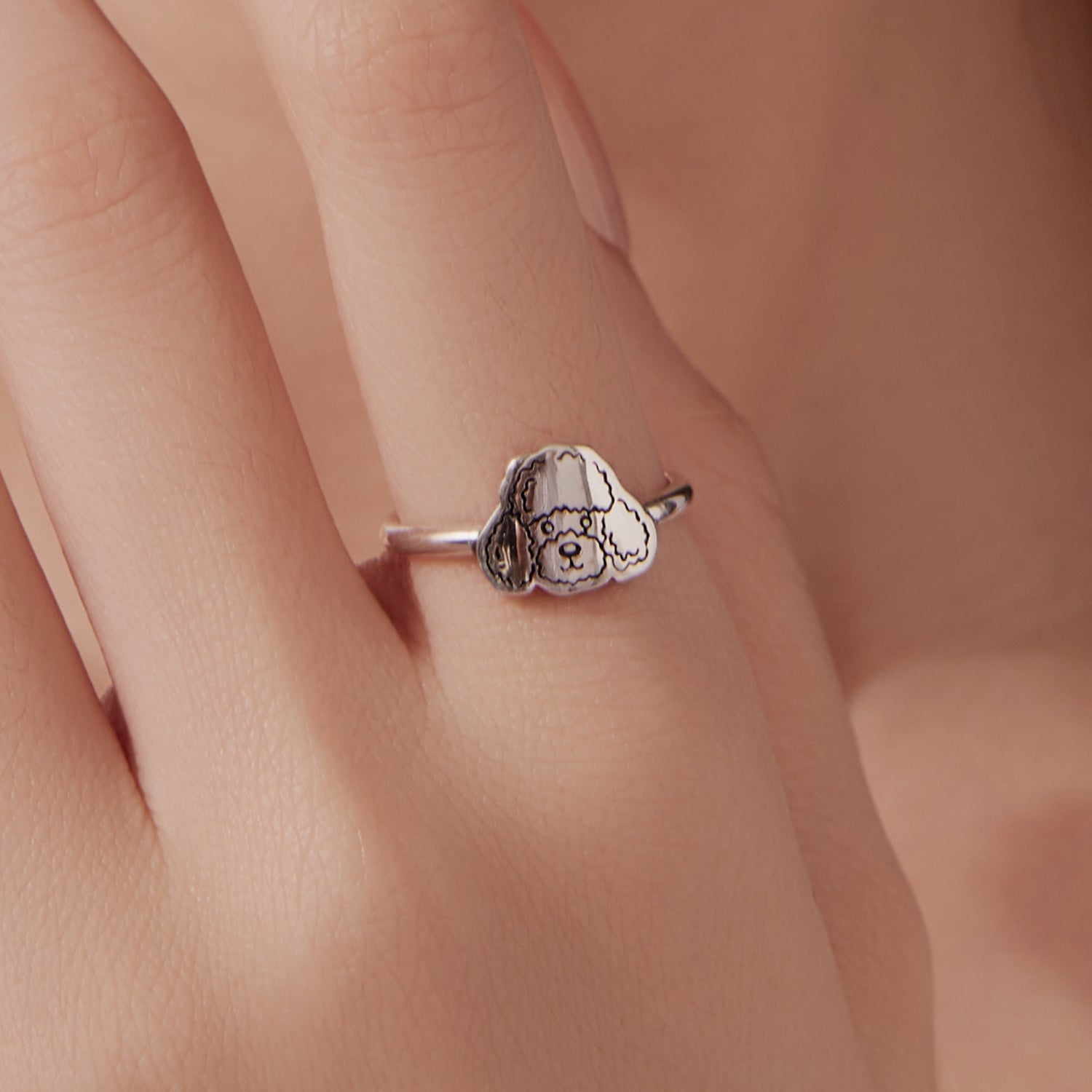 925 Sterling Silver Oxidized Silver Dog Ring for Women