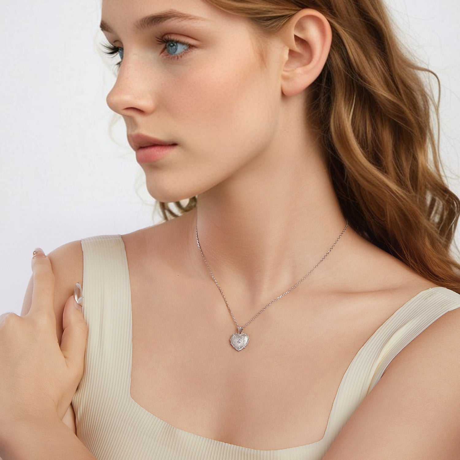 925 Sterling Silver White Gold Plated Necklace with CZ Pendant for Women