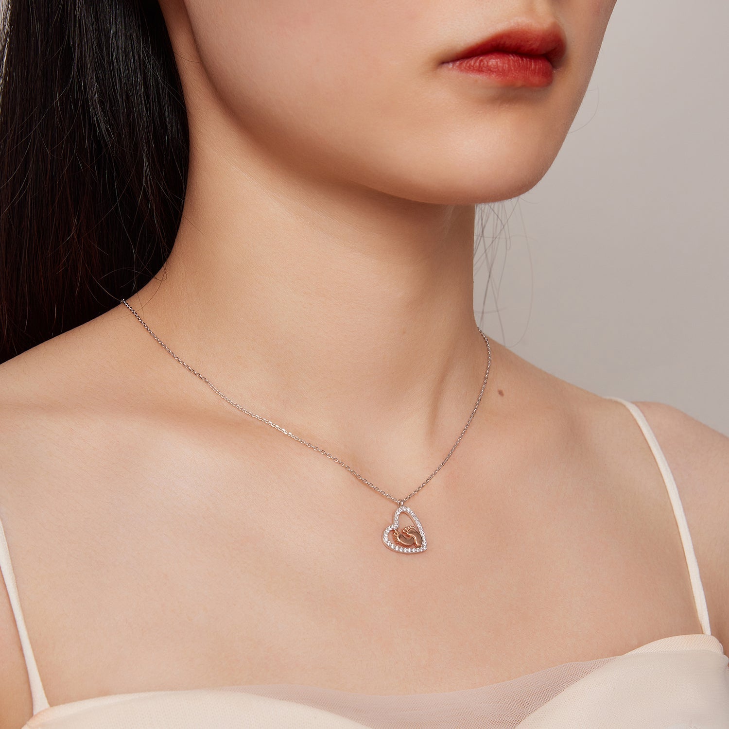 925 Sterling Silver Necklace with CZ in Rose Gold and Platinum Finish, 400mm Chain Length for Women
