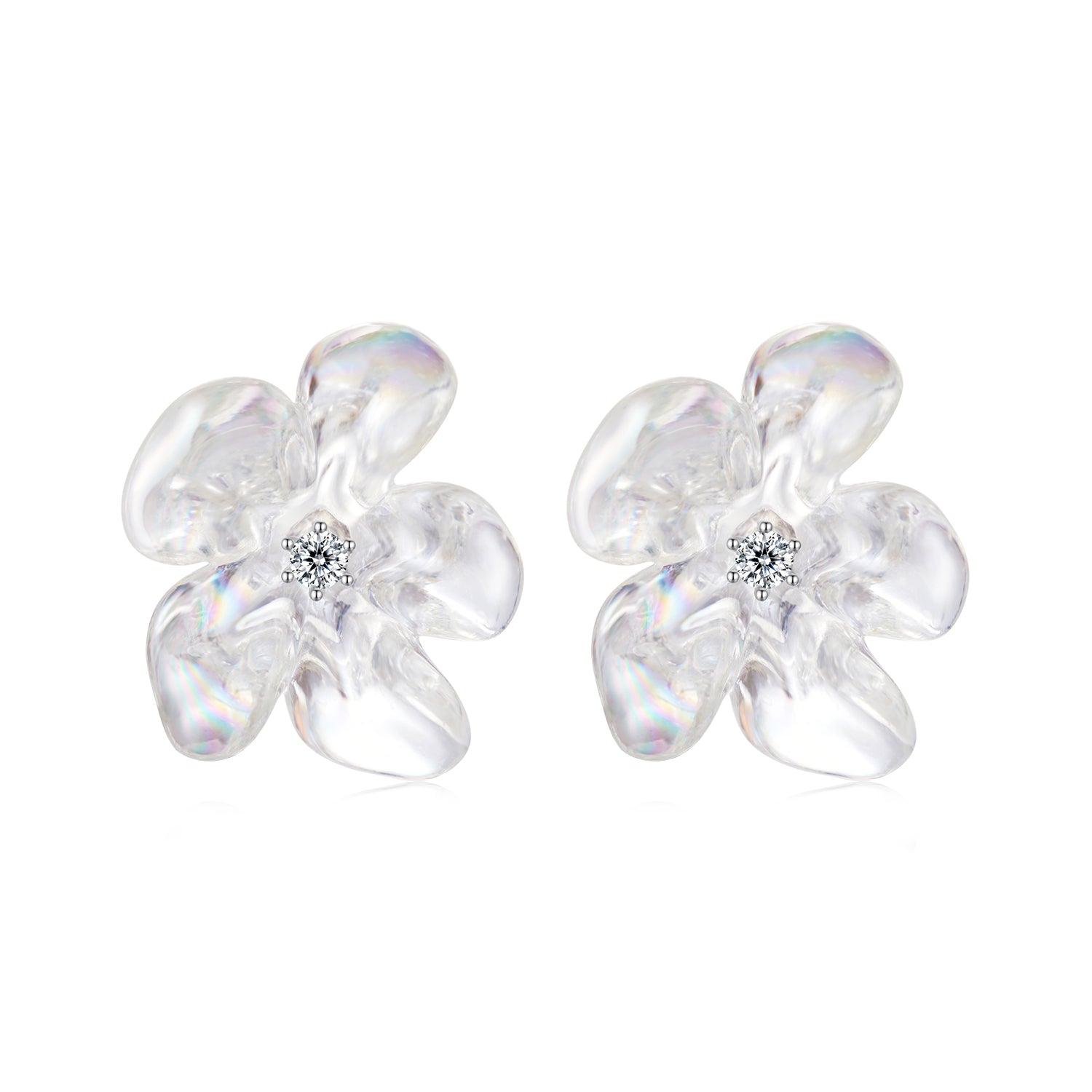 925 Sterling Silver Earrings with Pavé Setting CZ and Resin, 2.5x2.1cm for Women