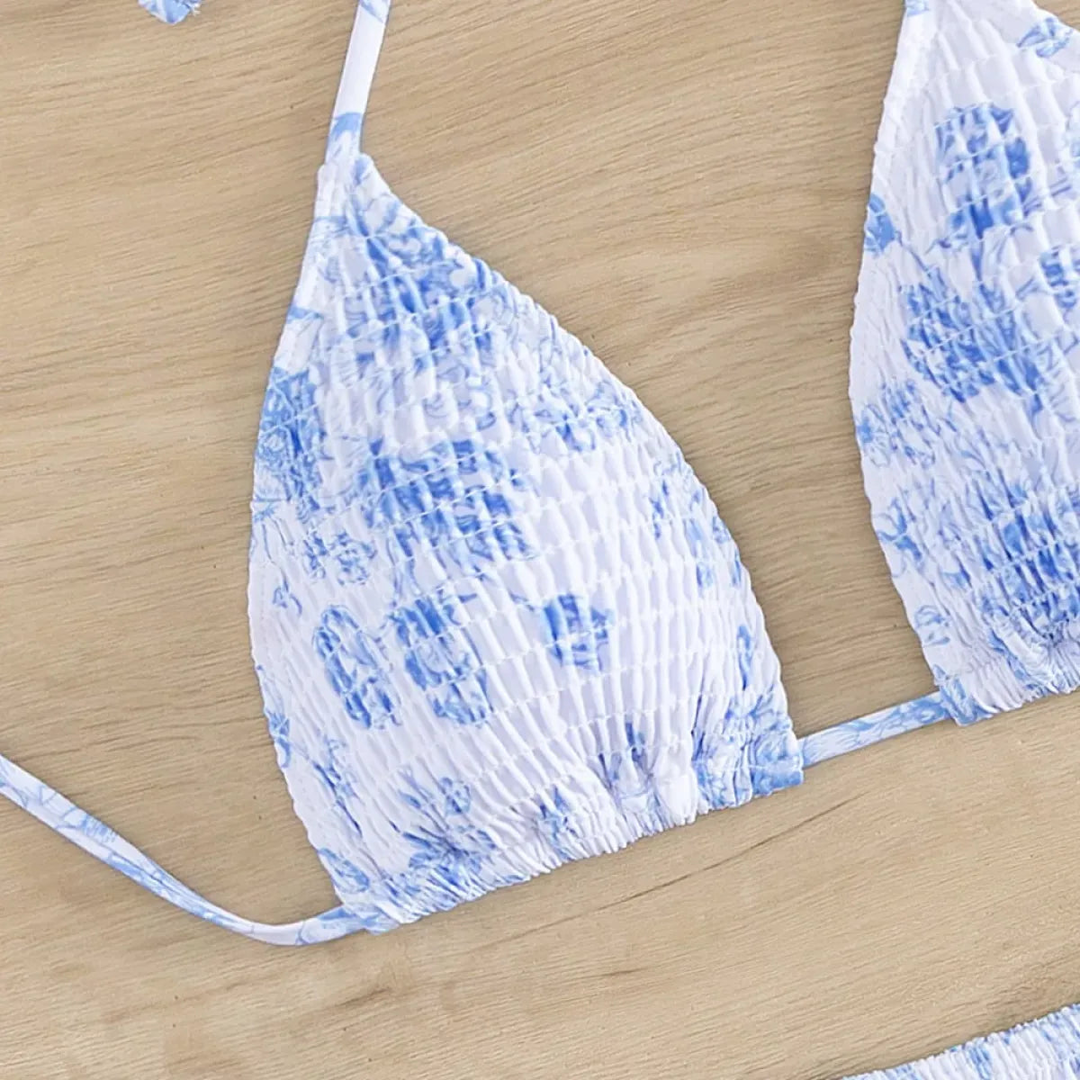 Ruched Floral Halter Bikini Set – Kawaii Beach Swimwear