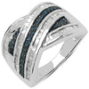 1.02 Carat Genuine Blue Diamond & White Diamond .925 Sterling Silver Ring