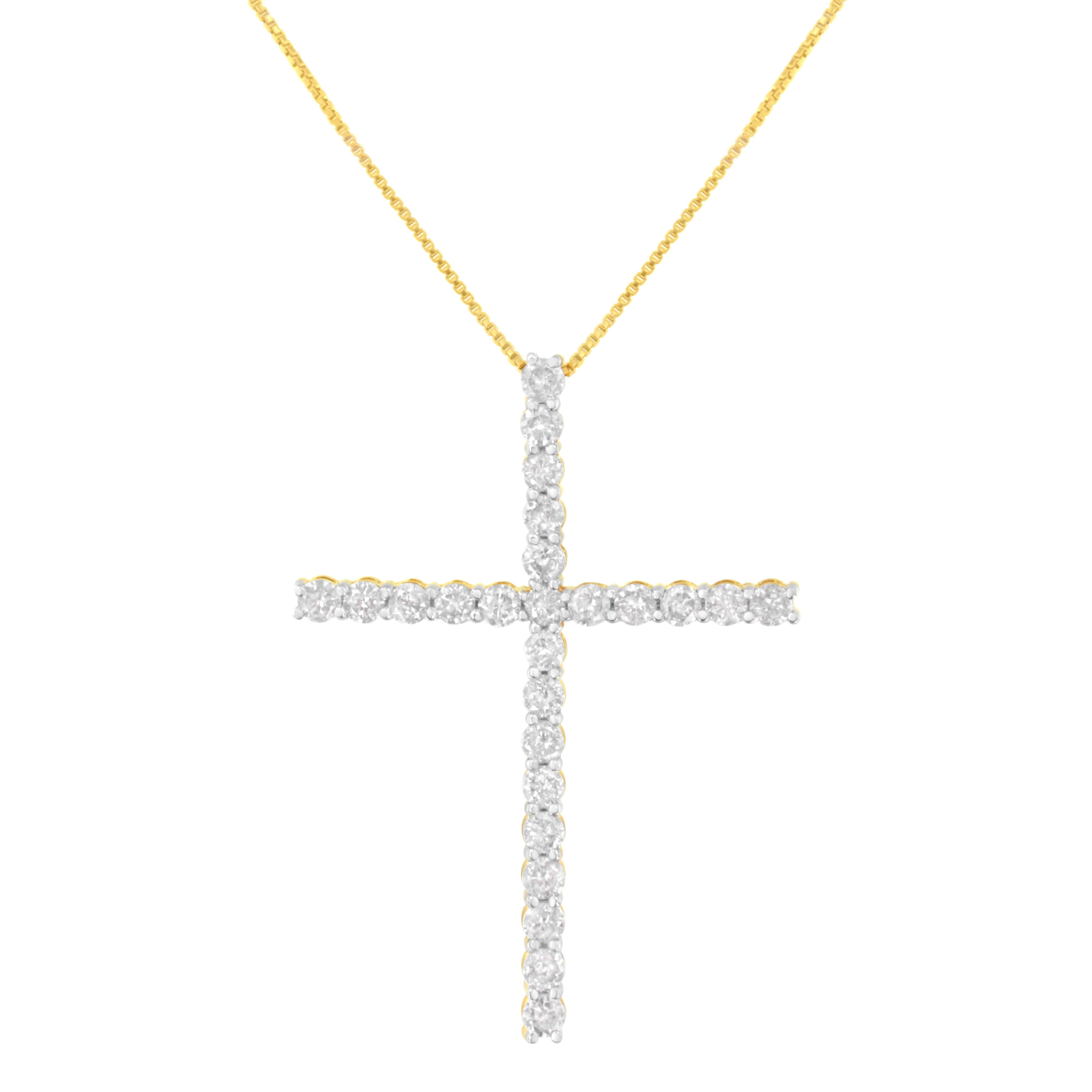 .925 Sterling Silver 3.0 Cttw Round Shape Diamond 1-1/2" Cross Pendant with Box Chain Necklace (I-J Color, I2-I3 Clarity) - 18"