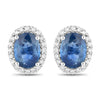 2.16 Carat Genuine Blue Sapphire and White Diamond 14K White Gold Earrings