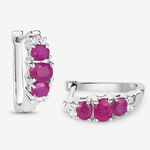 1.66 Carat Genuine Ruby and White Topaz .925 Sterling Silver Earrings