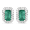 0.91 Carat Genuine Zambian Emerald and White Diamond 14K White Gold Earrings