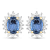 2.22 Carat Genuine Blue Sapphire and White Diamond 14K Yellow Gold Earrings