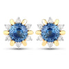1.87 Carat Genuine Blue Sapphire and White Diamond 14K Yellow Gold Earrings