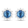 1.87 Carat Genuine Blue Sapphire and White Diamond 14K White Gold Earrings