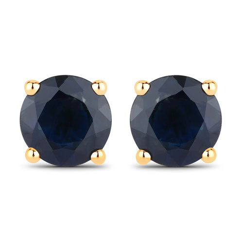 1.70 Carat Genuine Blue Sapphire 14K Yellow Gold Earrings