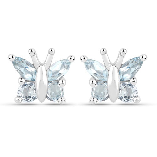 18K White Gold Plated 1.12 Carat Genuine Blue Topaz .925 Sterling Silver Earrings