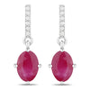 1.75 Carat Genuine Ruby and White Diamond 10K White Gold Earrings