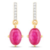 1.75 Carat Genuine Ruby and White Diamond 14K Yellow Gold Earrings